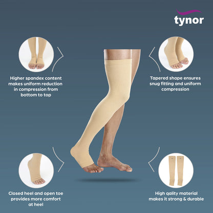 Tynor Medical Compression Stocking Thigh High Class 2 (Pair), Beige, XXL, Pack of 2