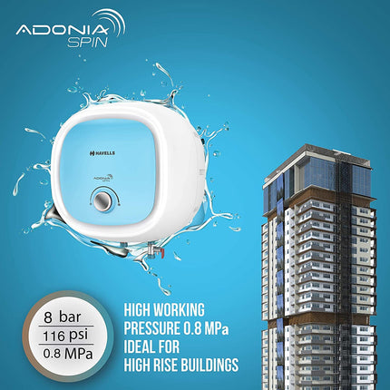 Havells Adonia Spin 25 Litre Storage Water Heater(Geyser)| Temperature Sensing LED Knob| Glass Coated Anti Rust Tank|Warranty: 7 Year on Tank| With Shock Safe Plug |Free Installation & Flexi Pipes 