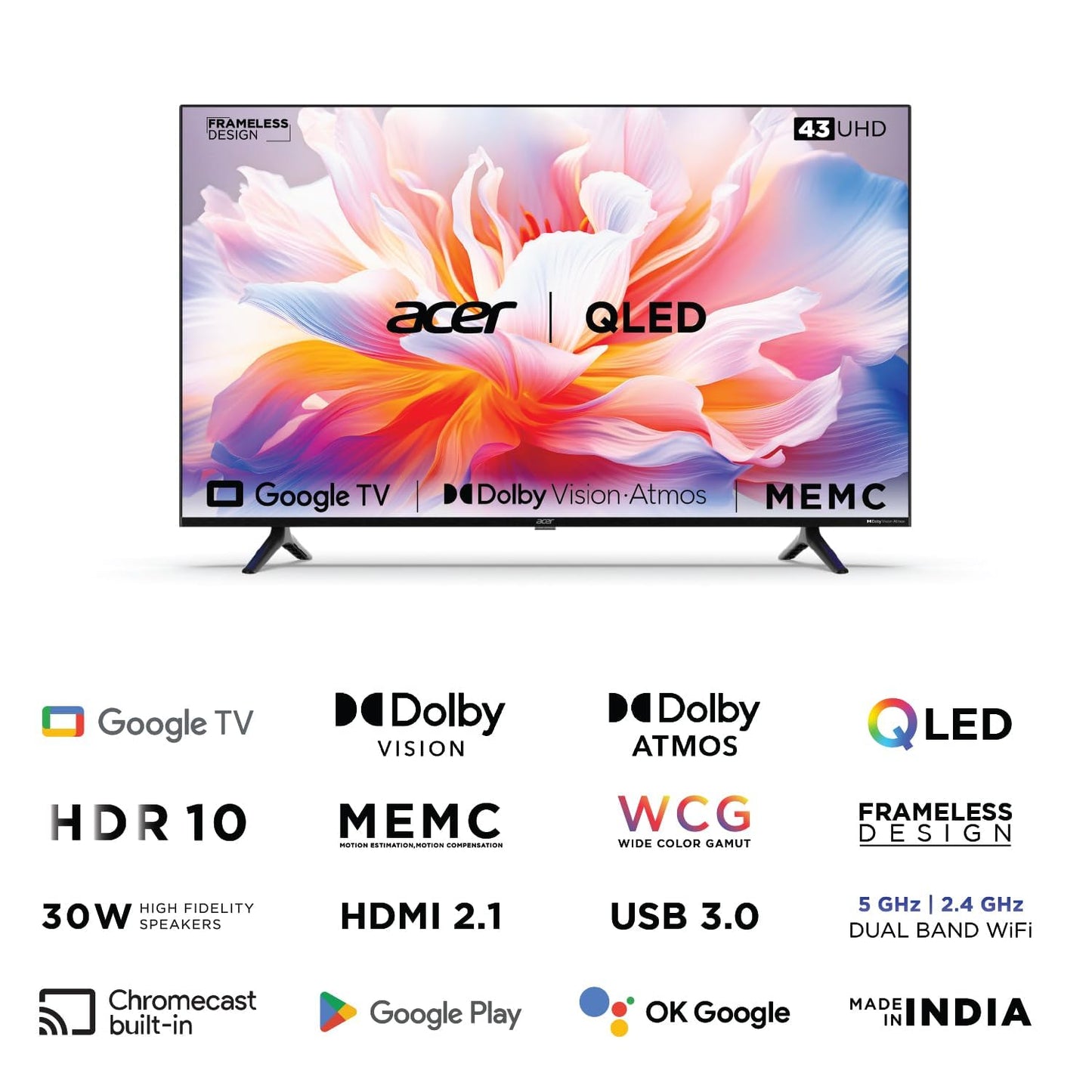 Acer 80 cm (32 inches) V Pro Series HD Ready Smart QLED Google TV with Android 14 (Black) | 16GB Storage | 30W Dolby Audio