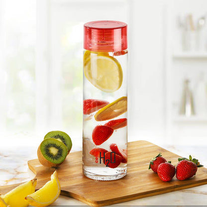 Cello H2O Glass Fridge Water Bottle with Plastic Cap | Leak Proof & Break-Proof | Wide Mouth & Easy to Clean | Best Usage for Office/School/College | 920ml | Red