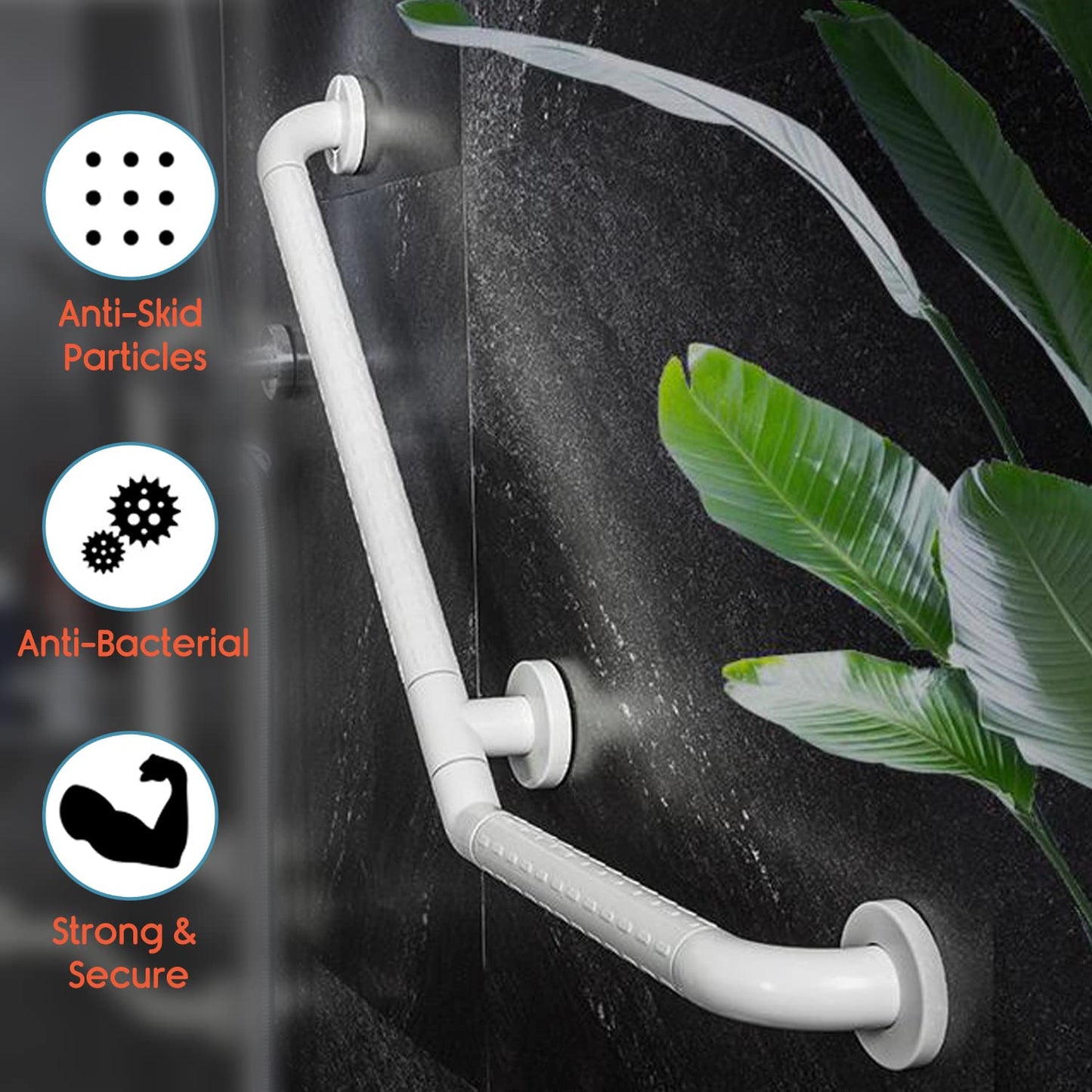 KosmoCare Stainless Steel 90° with Anti-Slip Nylon Grip Grab Bar, Wall Mounted Safety L Shaped Grab Bar for Bathroom | Grab Bars for Toilet Senior Citizens | Toilet Grab bar for Elderly (600 x 350mm)