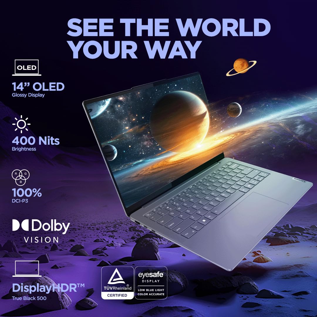 Lenovo Yoga Slim 7 Intel Core Ultra 5 125H Built-in AI 14"(35.5cm) WUXGA-OLED 400Nits Laptop (16GB/512GB SSD/60Hz/100% DCI-P3/Win11/MSO 21/1Yr ADP Free/Alexa/3 month Game Pass/Grey/1.39Kg), 83CV003MIN