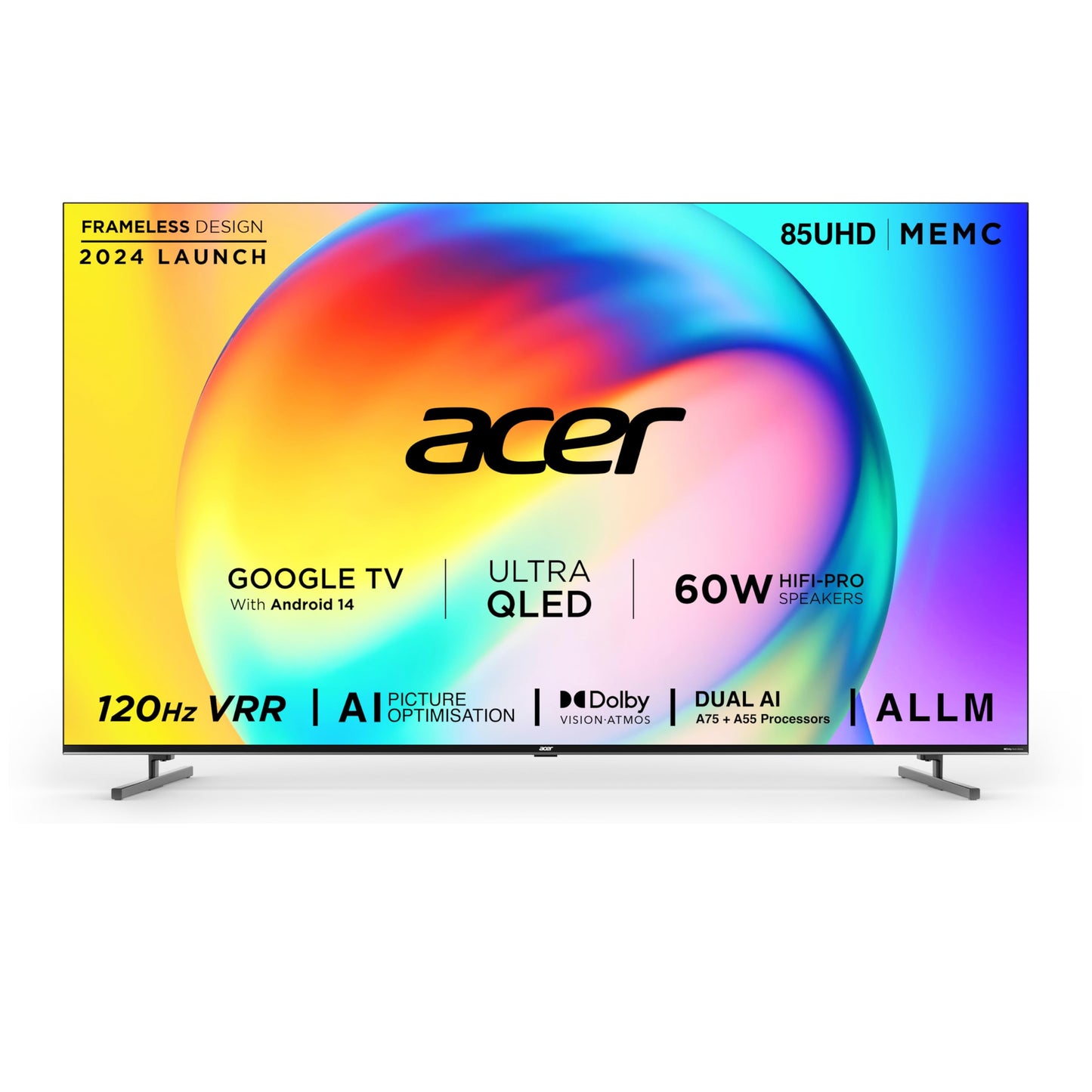 Acer 80 cm (32 inches) V Pro Series HD Ready Smart QLED Google TV with Android 14 (Black) | 16GB Storage | 30W Dolby Audio