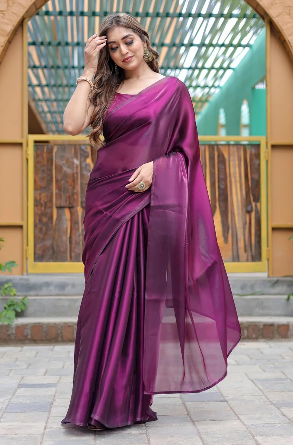 SATAZ Women's Ready to Wear Jimichu Silk One Minute Readymade Traditional Designer Wine Saree With Unstitched Blouse