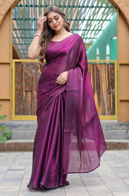 SATAZ Women's Ready to Wear Jimichu Silk One Minute Readymade Traditional Designer Wine Saree With Unstitched Blouse