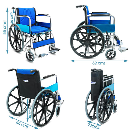 KosmoCare Dura Rexine Wheelchair | Self-Propelled & Attendant Use | Hammered Finish MS Frame | 24" Mag Wheels | Removable Footrests | Foldable Design | Comfortable Rexine Seat | Supports Up to 100 kg