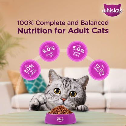 Whiskas Adult (1+ Years) Dry Cat Food, Mackerel Flavour, 480 g, Contains 41 Essential Nutrients, Complete & Balanced Nutrition for Adult Cats