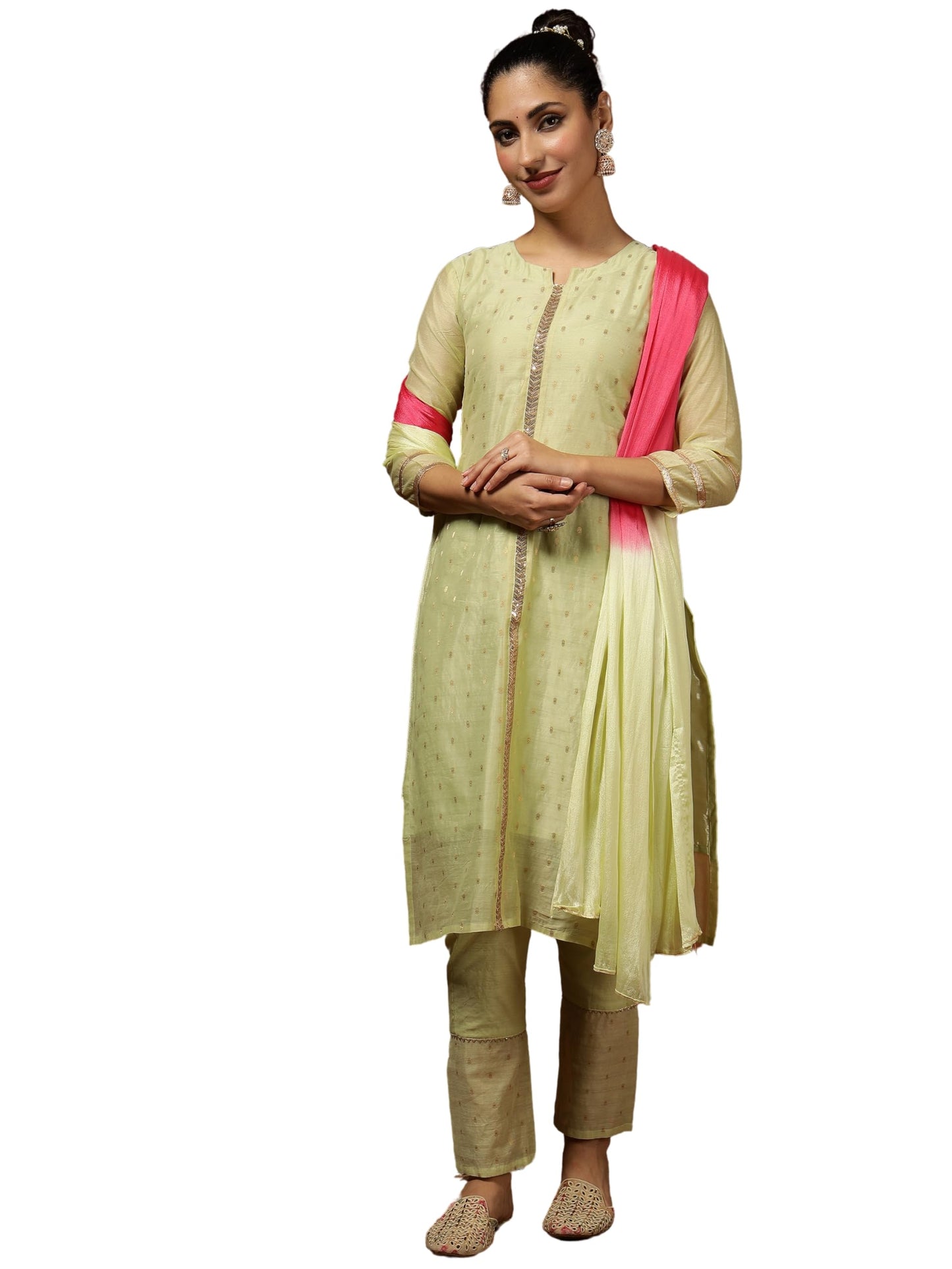 EthnicJunction Women's Chanderi Silk Jacquard Straight Kurta Pant with Dupatta