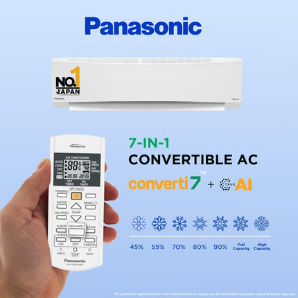 Panasonic 1.5 Ton 3 Star Inverter Split AC (Copper Condenser, 7 in 1 Convertible, PM 0.1 Air Purification Filter, Hidden Display, CS/CU-SU18ZKYTK, 2024 Model, White) 