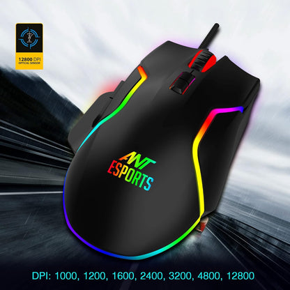 Ant Esports GM320 RGB Optical Wired Gaming Mouse | 8 Programmable Buttons | 12800 DPI