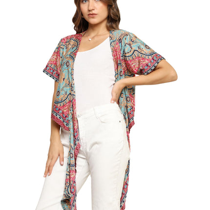 KE Kanha exportsWomen’s and Girls/Ladies Wrap Around Tops Beach wear Tunic Top V Neck Silk Casual Sleeve Printed Top Relaxed Fit Free Size