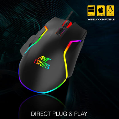 Ant Esports GM320 RGB Optical Wired Gaming Mouse | 8 Programmable Buttons | 12800 DPI