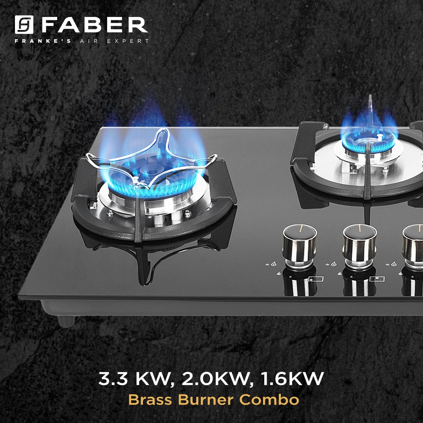 Faber Hob 4 Burner | Auto-Ignition | Spillage Proof | HOB SUPERIA HT764 BR AI | Concealed Chamber | Metal Knobs | Pan Support | Black Glass Finish |5 Yr Warranty on Burner & Glass | 1 Yr comprehensive