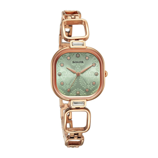 Sonata Wedding Quartz Analog Green Dial Metal Strap Watch for Women-NS8186WM02