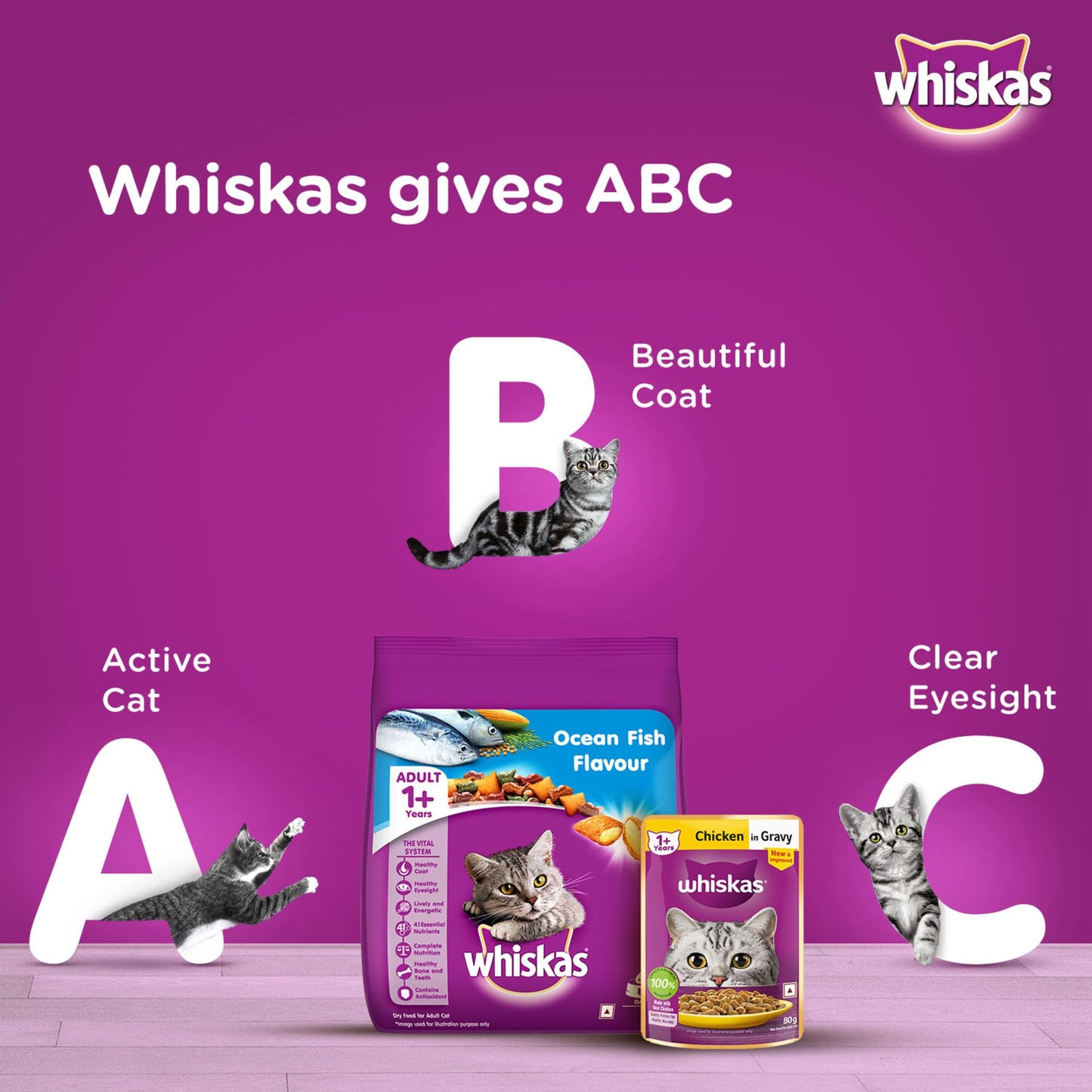 Whiskas Adult (1+ Years) Dry Cat Food, Ocean Fish Flavour, 480 g, Contains 41 Essential Nutrients, Complete & Balanced Nutrition for Adult Cats