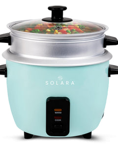 SOLARA 1Litre One Touch Rice Cooker, Automatic Electric Cooker with Food Steamer, Electric Rice Cooker and Grain Cooker, 400 Watts, Rice Cooker 1 Litre with Steam & Rinse Basket, Aqua 