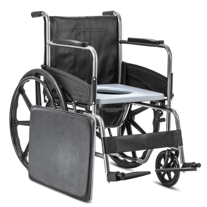 KosmoCare Dura Rexine Wheelchair | Self-Propelled & Attendant Use | Hammered Finish MS Frame | 24" Mag Wheels | Removable Footrests | Foldable Design | Comfortable Rexine Seat | Supports Up to 100 kg