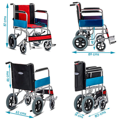 KosmoCare Dura Rexine Wheelchair | Self-Propelled & Attendant Use | Hammered Finish MS Frame | 24" Mag Wheels | Removable Footrests | Foldable Design | Comfortable Rexine Seat | Supports Up to 100 kg