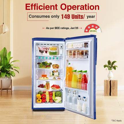 Godrej 180 L 4 Star Turbo Cooling Technology, With 24 Days Farm Freshness Direct Cool Single Door Refrigerator(2023 Model, RD EDGENEO 207D THF AQ BL, Aqua Blue)