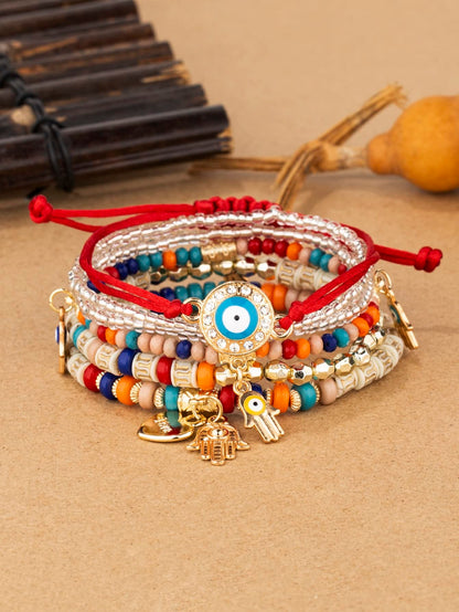 Shining Diva Fashion Bohemian Stackable Multilayer Hamsa Hand Evil Eye Lucky Protection Bracelets Multicolor Crystal Charm Beaded Bracelet for Women Girls