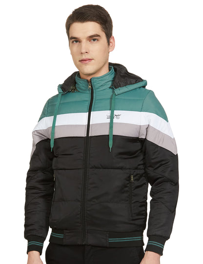 Men's Regular Fit Quilted Bomber Jacket with Detachable Hood - Winter Warm, Insulated Lining, Ribbed Cuffs, and Stylish Design