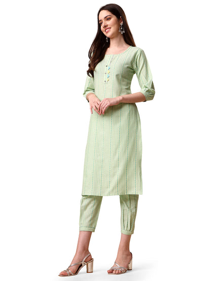 EthnicJunction Women's Rayon Woven Striped Work Straight Kurta With Pant