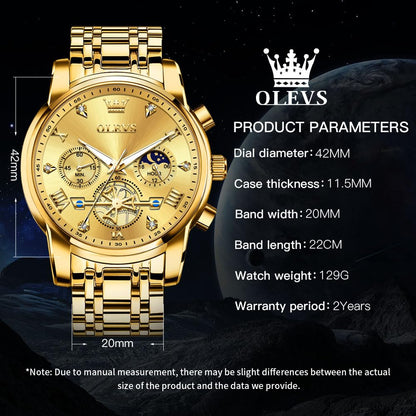 OLEVS Mens Watches Chain Chronograph Business Dress Quartz Stainless Steel Wrist Watch Waterproof Luminous Date