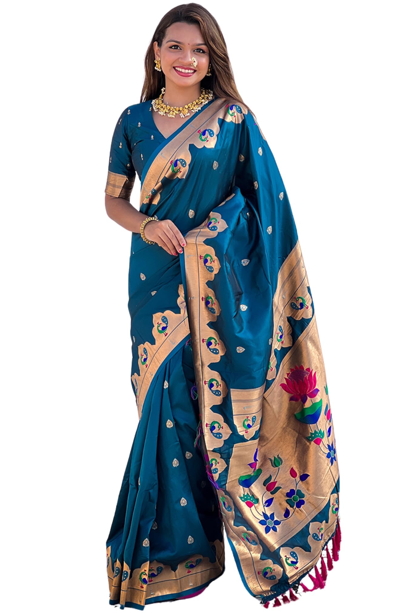 SGF11 Women's Kanjivaram Paithani Pure Soft Silk Saree For Womens With Unstitched Blouse Piece