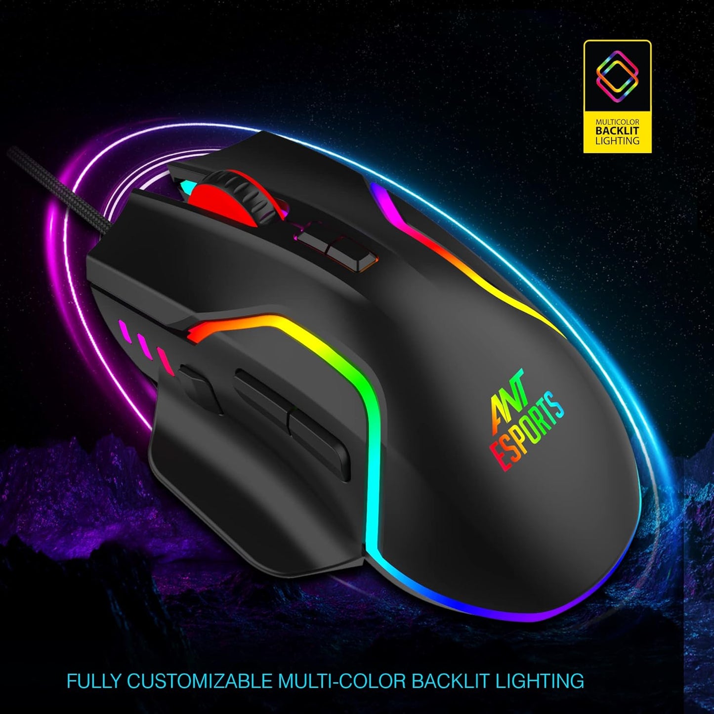 Ant Esports GM320 RGB Optical Wired Gaming Mouse | 8 Programmable Buttons | 12800 DPI