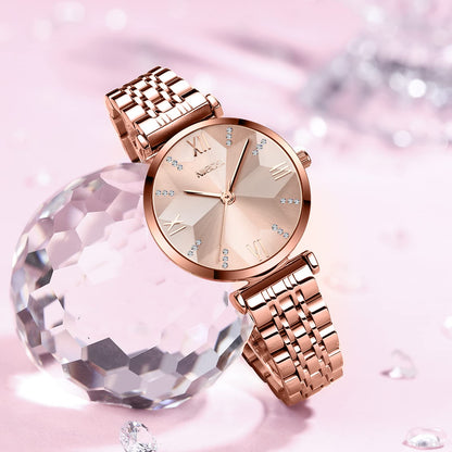 NIBOSI Women Stainless Steel Watches Analog Rose Gold Band and Square Dial Women's Watch for Girls&Miss&Ladies Diamond Studded with Stylish Watches Waterproof