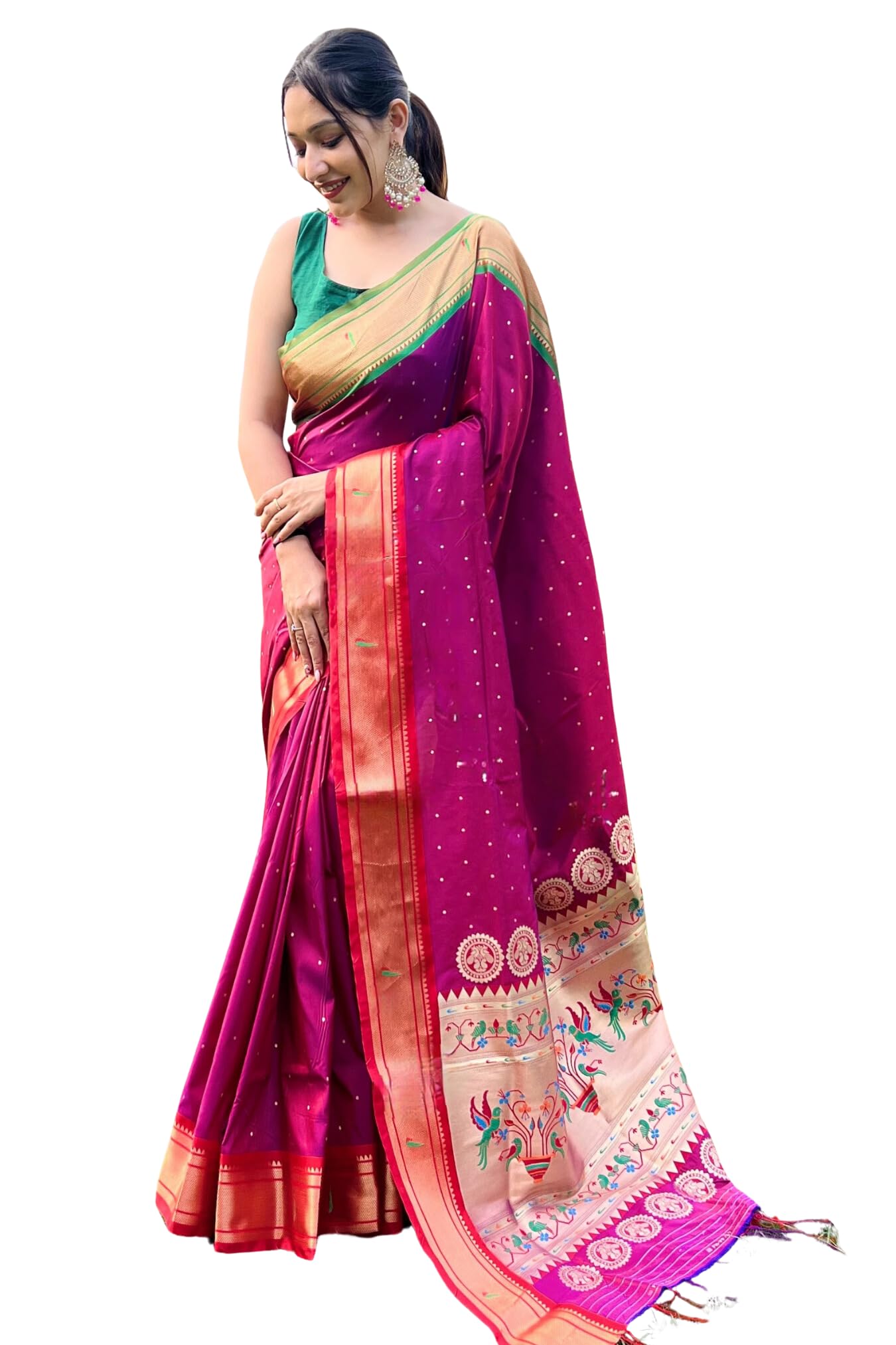 SGF11 Women's Paithani Soft Lichi Silk Kanjivaram Sarees With Blouse Piece