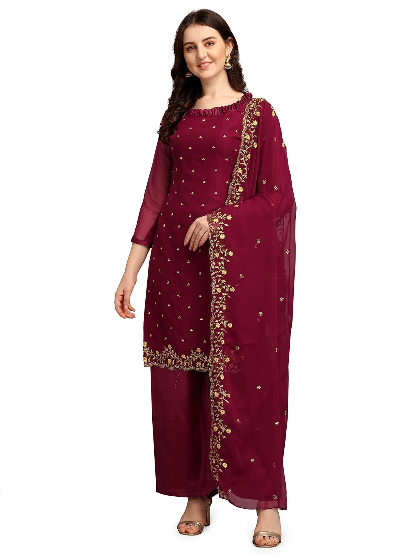 EthnicJunction Women's Georgette Embroidered Unstitched Salwar Suit Dress Material