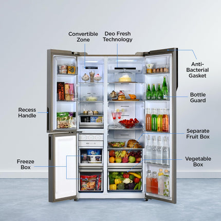 Haier 598 L, 3 Star, 83% Convertible Fridge Space, Expert Inverter, Frost Free, Side by Side Refrigerator, (HRT-683IS, Inox Steel) 