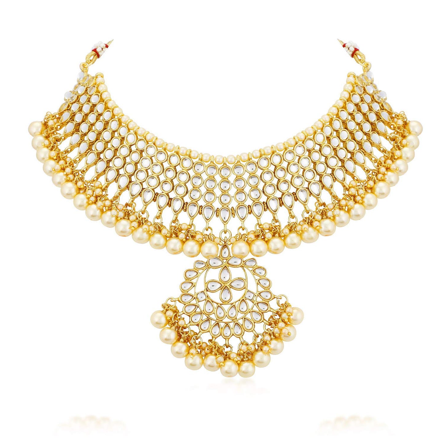 Sukkhi Trendy Kundan Gold Plated Pearl Choker Necklace Set with Dangler Earrings & Maangtikka for Women & Girls (N73544)