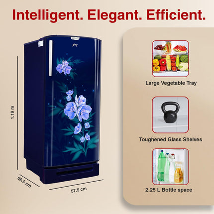 Godrej 180 L 4 Star Turbo Cooling Technology, With 24 Days Farm Freshness Direct Cool Single Door Refrigerator(2023 Model, RD EDGENEO 207D THF AQ BL, Aqua Blue)