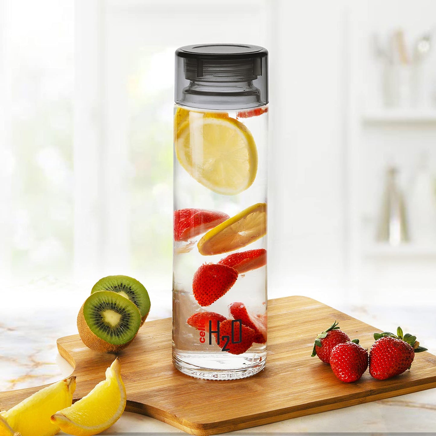 Cello H2O Glass Fridge Water Bottle with Plastic Cap | Leak Proof & Break-Proof | Wide Mouth & Easy to Clean | Best Usage for Office/School/College | 920ml | Red