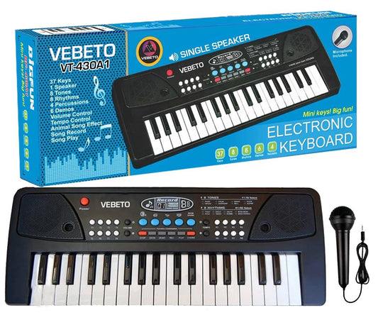 VEBETO Kids Piano with Mic (1 Year Warranty) 37 Keys 8 Rhythms 8 Tones 6 Demos Portable Electronic Keyboard Toy Beginners Educational Songs Recording Musical Toys Age 3 to 5 Years Boys Girls