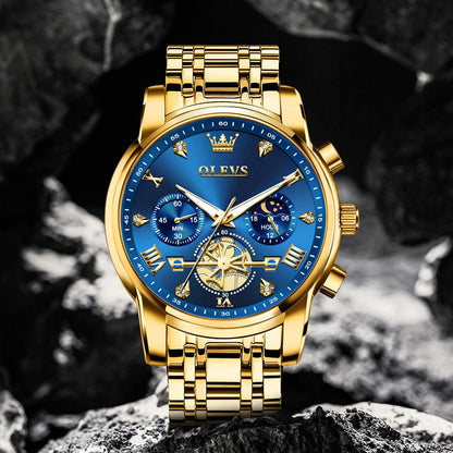 OLEVS Mens Watches Chain Chronograph Business Dress Quartz Stainless Steel Wrist Watch Waterproof Luminous Date