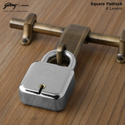 Godrej Locks I Square 6 levers 50mm I 4 Keys I Padlock for Main Door I Gate Lock I Lock for Tool Box, Shutters, Shops & Offices I Corrosion Resistant Shackle I Silver Finish