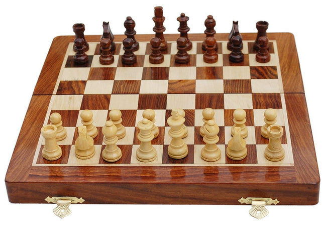 BCBESTCHESS Wooden Handcrafted Foldable Magnetic Chess Board Set with Magnetic Pieces and Extra Queens for 2 Players Kids and Adults (12x12 Inches, Brown)