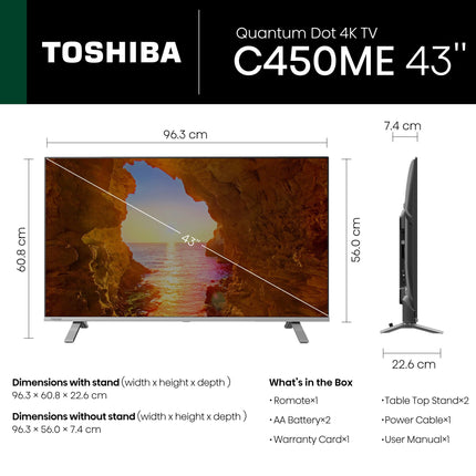 TOSHIBA 108 cm (43 inches) C450ME Series 4K Ultra HD Smart QLED TV 43C450ME (Silver) 