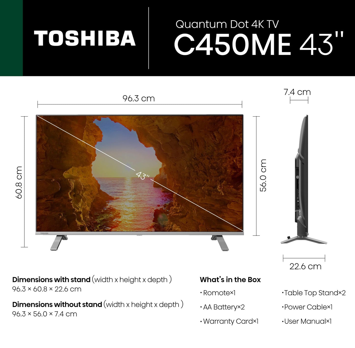 TOSHIBA 108 cm (43 inches) C450ME Series 4K Ultra HD Smart QLED TV 43C450ME (Silver)