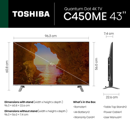 TOSHIBA 108 cm (43 inches) C450ME Series 4K Ultra HD Smart QLED TV 43C450ME (Silver)