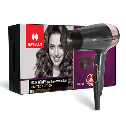 Havells 1200W Foldable Hair Dryer; 3 Heat Settings With Cool Shot (Hot/Cool/Warm),Heat Balance Technology|Cool Black|Your Perfect Blow Dry Companion For Effortless Hair Styling|Hd3161-1200 Watts 