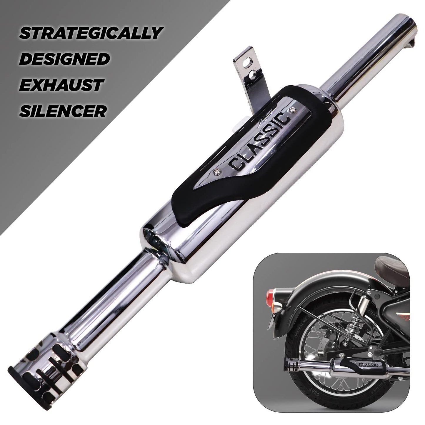 Topbird TBESCS1 Exhaust Silencer Compatible for Royal Enfield BS3 BS4 Bullet Classic 350 & 500cc (Chrome)