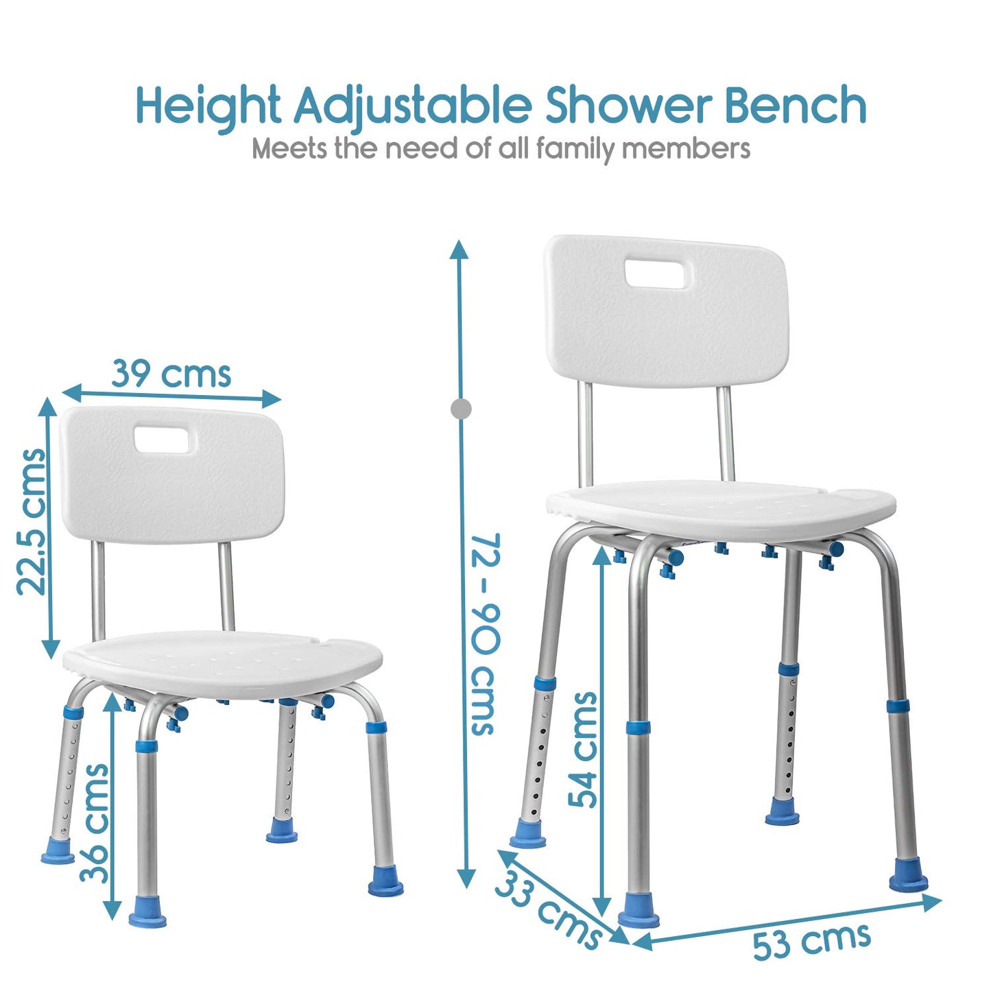 KosmoCare Premium Imported Shower Bench Without Back | Height Adjustable, Tool-Free Assembly Shower Chair with Anti-Slip Rubber Tips for Safety of Seniors & Elderly