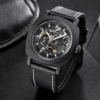 BENYAR Automatic Mechanical Skeleton Leather Strap Men's Watch