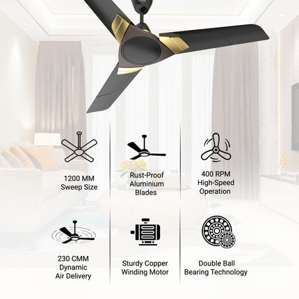 Polycab Aereo Plus Star Rated, 1200mm Ceiling Fan For Home | 100% Copper, High Speed & Air Delivery | Saves Up To 33% Electricity, Rust-Proof Aluminium Blades, 52 Watt | 3 Years Warranty【Lilac Silver】