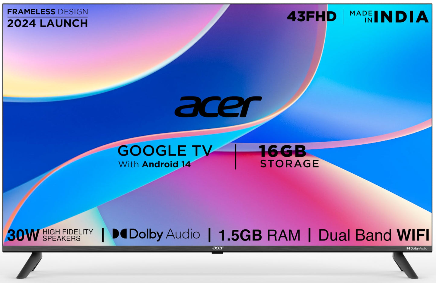 Acer 100 cm (40 inches) I Pro Series Full HD Smart LED Google TV AR40FDIGU2841AT (Black)