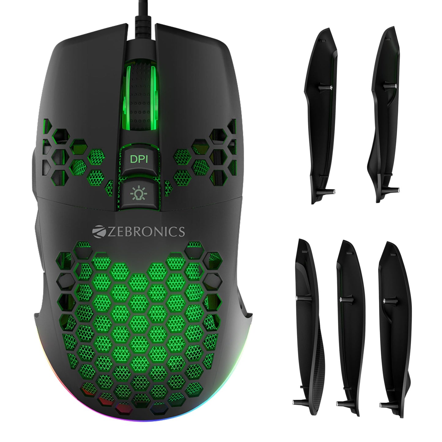 ZEBRONICS-Transformer-M with a High-Performance Gold-Plated USB Mouse: 6 Buttons, Multi-Color LED Lights,High-Resolution Sensor with max 3600 DPI, and DPI Switch(Black)